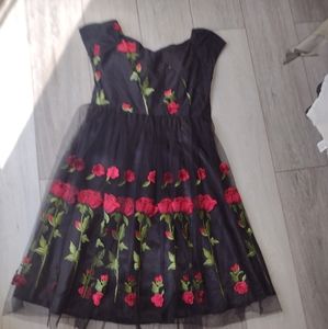 Black dress with embroidered roses